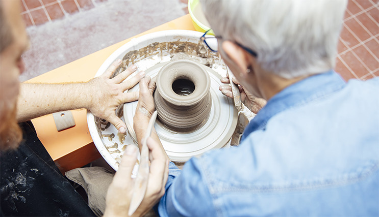 Elderly pottery class